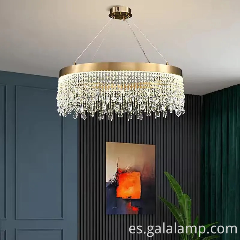 Luz colgante de cristal de oro de oro para bodas elegantes